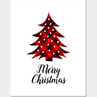 Merry Christmas Plaid Christmas Tree Posters and Art